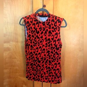New York & Company Women's Red Animal Print Shell Size Large